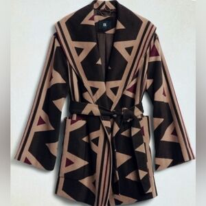 Banana Republic Wool-blend Wrap Coat - Malbec Red/Brown/Tan Vilama Print